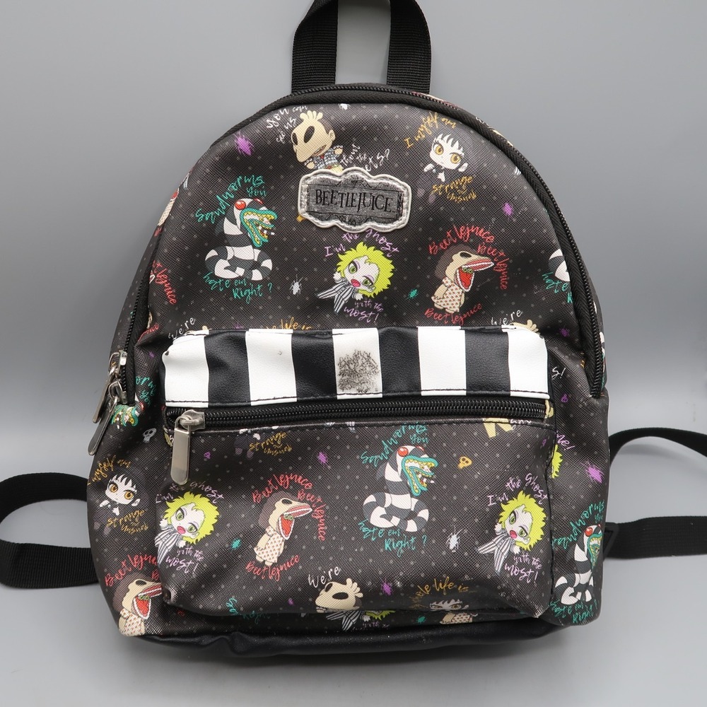 Bioworld‎ Beetlejuice Mini Backpack Bag Purse Black All over print
